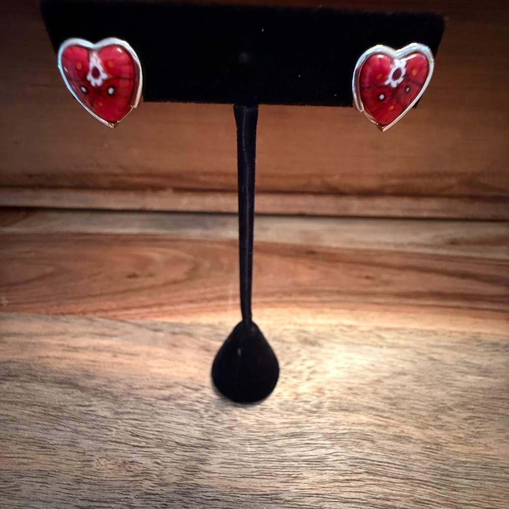 New Murano Millefiori by Alan.K red Sterling Silver Heart shaped earrings.